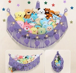 Stuffed Animal Storage Hammock Corner w/ LED Star Light, 56'' Jumbo Boho Tass... - Picture 1 of 9