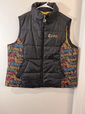 Coogi Women’s 3X Quilted Black Puffer Vest Rainbow Spell Out Logo Full Zip - Image 1 of 4