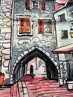 Art Print Scarf Sepulchre Gate Old Town Annecy France Bandana Pink Blue Square - Image 1 of 4