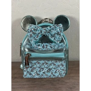 Disney Parks Loungefly Frozen Arendelle Aqua Sequin Mini Backpack Wristlet - Picture 1 of 4