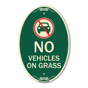 SignMission Designer Series Sign - No Vehicles on Grass 12" x 18" Aluminum Sign - Imagen 1 de 4