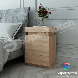 3 Drawers Bedside Table Side Nightstand Wood Unit Storage Bedroom Furniture Oak - Picture 1 of 6