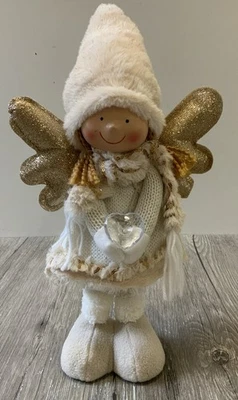 Dekofigur mit LED-Beleuchtung Engel Höhe ca. 40cm Beige / Gold Glitzer (K5 - Bild 1 von 4