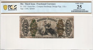 50 Cents Justice Fractional Green Reverse Figure 1 & a FR 1363 PCGS VF 25 - Picture 1 of 4