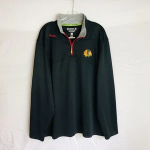 Chicago Blackhawks Men's 2XL Reebok Center Ice Black 1/4 Zip Pullover Shirt - Picture 1 of 6