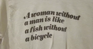 VTG T SHIRT ~1970's A WOMAN WITHOUT A MAN IS LIKE...GREAT RETRO FONT SIZE S - Picture 1 of 4