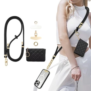 Phone Lanyard Crossbody with Leather Zipper wallet,2 Phone Tabs,360 ° rotatio... - Picture 1 of 9
