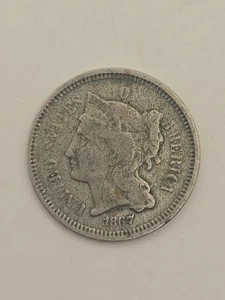 1867 3 Cent Nickel USA Münze - Bild 1 von 6