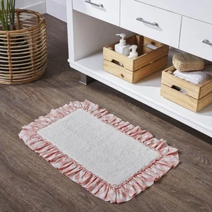 Annie Buffalo Check Farmhouse 20"x30" Bathmat Pink Ruched Ruffle Cotton Recta... - Picture 1 of 5