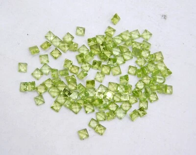 Natural Peridot Square Cut Lot Loose Gemstone 3 MM For Jewelry Making P-3356 - Image 1 of 4