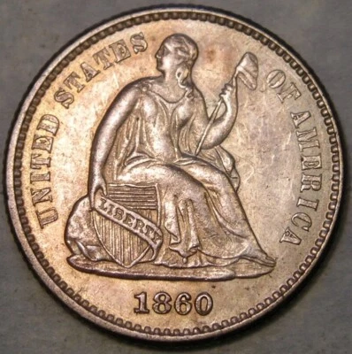 1860/1__0 LIBERTY SEATED SILVER HALF DIME RPD SCARCE BEAUTY RE PUNCH DATE VP-001 - Image 1 of 4