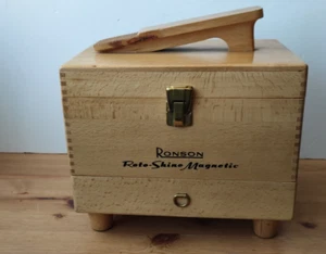 Vintage Ronson Roto-Shine Magnetic - Shoe Polisher & Solid Beech Wooden Storage - Picture 1 of 17