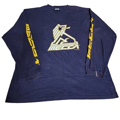 Vintage Mecca Tee XXL Blue Yellow Long Sleeve Spell Out Logo Hip Hop 90s Lion - Image 1 of 4