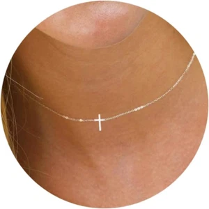 Cross Necklace for Women,Dainty Gold Necklace 14K Gold Plated Small Cross Pendan - Picture 1 of 12