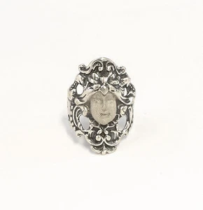 9901426 925er Silver Art Nouveau Ring Face/Antlitz Big 57 Blumenmuster - Picture 1 of 2