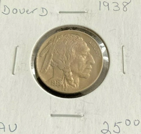 Error Coin-1938 Buffalo Nickel-D over D-AU Cover