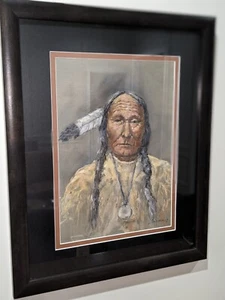 Gerahmtes Original Indianer Kreidegemälde Amerikaner Larry Veeder 1975 - Bild 1 von 7