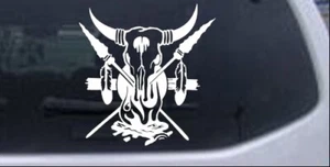 Cow Skull Spears Campfire Feathers Car or Truck Window Decal Sticker 6X5.7 - Picture 1 of 33