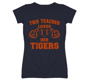 This Teacher Loves Her Tigers Baseball T Shirt - Detroit Tigers Team Colors - Picture 1 of 3