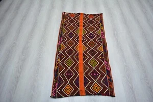 Mehrfarbiger türkischer Vintage Kilim, 2x4,1 Fuß, antiker geometrischer handgefertigter Kilim-Teppich, - Bild 1 von 8