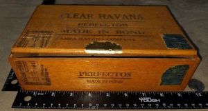 Vintage Clear Havana Perfectos Made-In-Bond Wooden Cigar Box Tampa-Havana Co. - Picture 1 of 15