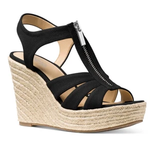 Nuevo Michael Kors Berkley Alpargata Cuña Sandalia Plataforma Correa Tappered Negro - Imagen 1 de 3