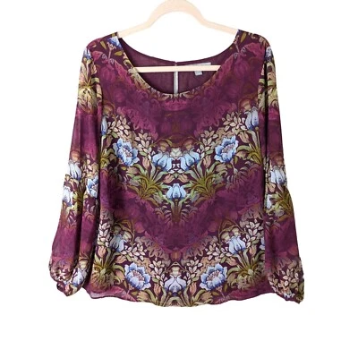 Valerie Stevens Women Plus size 2X Floral Sheer Lined Bell Sleeve Bohemian Top — 第 1/4 张图片