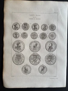 Numismatic Engraved Plate, 1870 Art Print, PAISES BAJOS FELIPE II, 9" x 12" - Picture 1 of 5