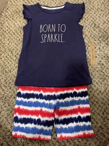 Rae Dunn Red White Blue Girls 4th Of July Outfit Shorts Born To Sparkle 6x NWT - Picture 1 of 6