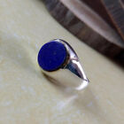 Solid 925 Sterling Silver Natural Blue Lapis Lazuli Round Gemstone Mens BoysRing