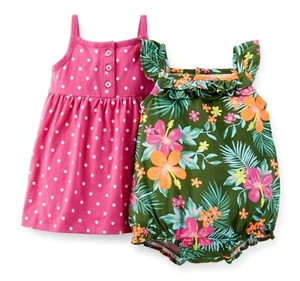 CARTER'S 2 PIEZAS BEBÉ NIÑA ROSA VESTIDO FLORAL MAMELUCO CONJUNTO ROPA VERANO 3M 9M 18M 24M - Imagen 1 de 1