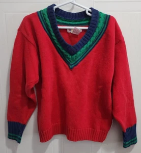 Vintage Gymboree Retro Long Sleeve Knit Pullover Sweater Rainbow Tag Red Size L - Picture 1 of 10