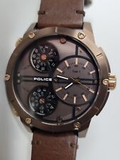 Police Timepieces Men's Rattlesnake Triple Time Watch 50mm Brown Leather 14699J