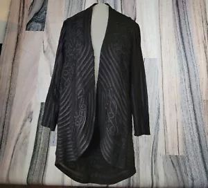 Chico's Cardigan Womens Medium Chicos 1 Travelers Black Duster Long Embroidered - Picture 1 of 12