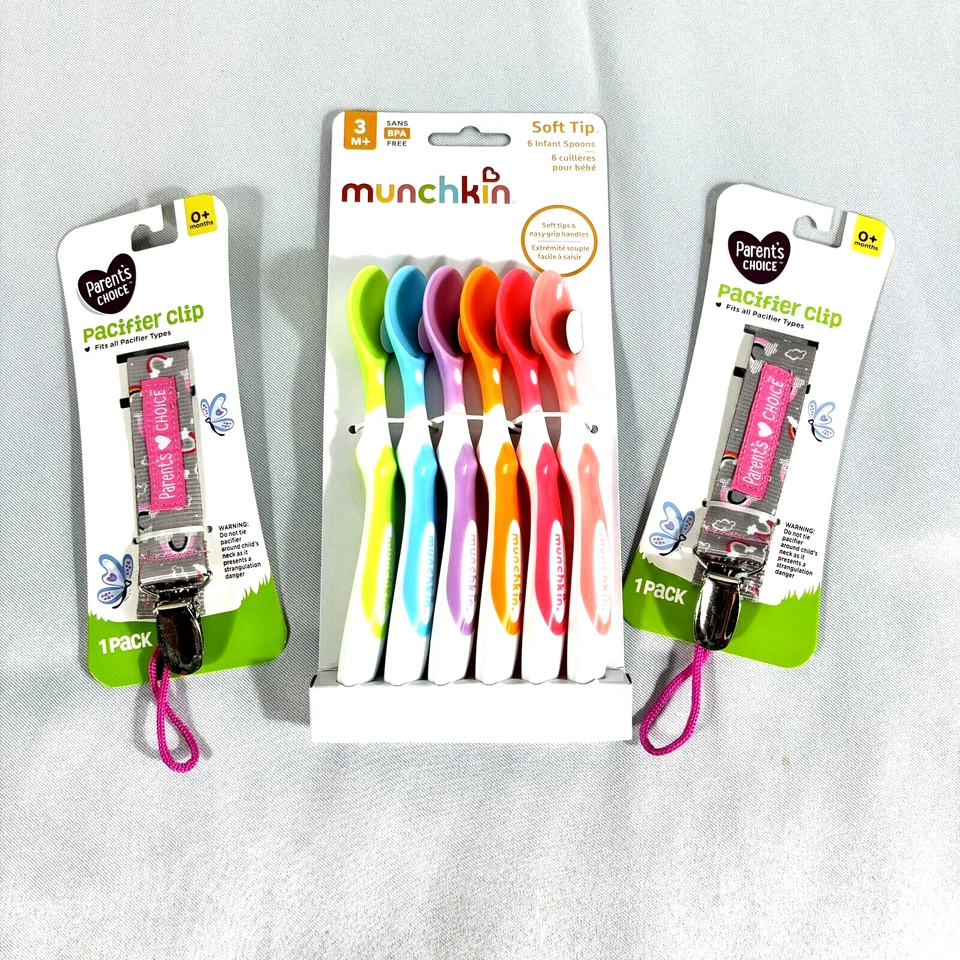 Cucharas de alimentación y clip para chupete Munchkin bebé niña rosa Foto 1 de 4