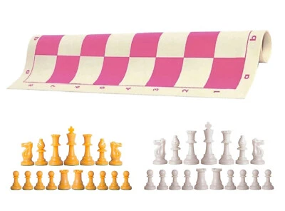 Piezas de ajedrez amarillo y blanco tablero de vinilo rosa de 20" - juego de ajedrez de un solo peso Foto 1 de 4