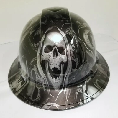 Sombrero duro de ala completa personalizado hidro sumergido PLATA Y NEGRO CALAVERA PARCA  Foto 1 de 4