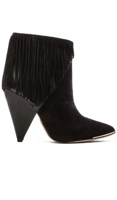 IRO Xabea Negro Gamuza Cuero Botín Flecos Punta Punta Cono Tacón 36 Foto 1 de 4