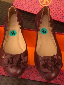 TORY BURCH ballet flats port 616 Blossom Nappa Leather Burgundy size 8 new - Picture 1 of 6