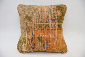 16"x16" Orange Cushion, Kilim Pillow Cases, Pillow for Couch - Picture 1 of 6