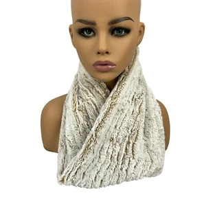 Faux Fur Infinity Scarf Beige White Soft Cozy Neck Warmer Womens Accessory - Picture 1 of 4