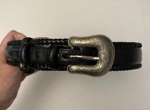 Vintage Men’s Belt Western Style Genuine Leather Black Size 42/015 7096-001 A-10 - Picture 1 of 8