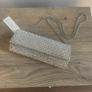 NEW Starlet Hollywood CLUTCH HANDBAG EVENING BAG PURSE GEM DETAIL Silver NWT! - Picture 1 of 16