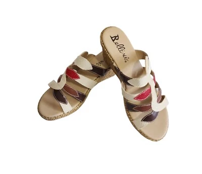 Sandalias de cuña Bellini con tiras talla 8,5 sin cordones tonos tierra multicolor #447 Foto 1 de 4