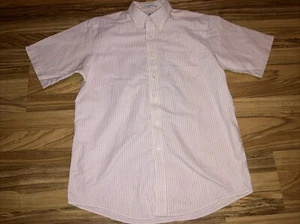 Camicia LL Bean uomo 16 bianca rosa righe manica corta bottoni antirughe - Foto 1 di 6