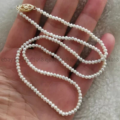 Mini colar de pérolas Akoya branco natural real 2-3mm fecho de ouro 14k 14-25 polegadas - Imagem 1 de 4