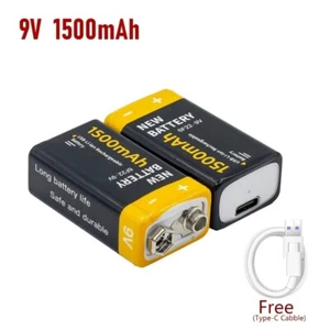 2pcs 9V 1500mAh 6F22 USB Type C Rechargeable Battery For Microphones Multimeters - Picture 1 of 15