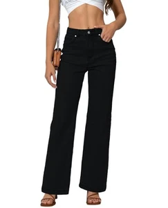 Womens Jeans Mid Waisted Straight Leg Loose Stretchy Lightweight Tummy Contro... - Picture 1 of 4
