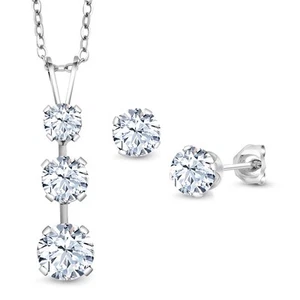 925 Sterling Silver Zirconia Pendant and Earrings Jewelry Set For Women (4.00 - Picture 1 of 3