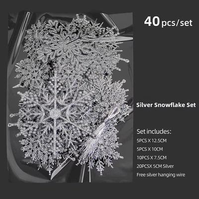 40pcs Brillantini Argento Plastica Neve Ornamento Natale Vacanza Decorazione New - Immagine 1 di 4